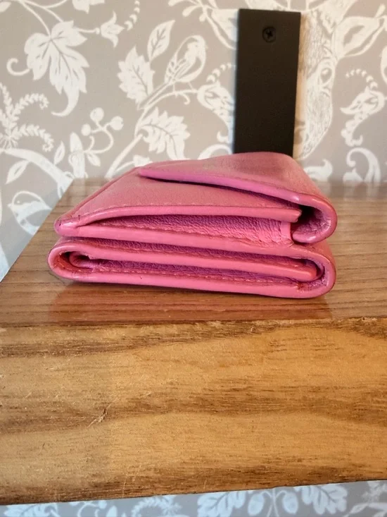 Balenciaga Micro Wallet Smooth Pink Leather Trifold w Coin Pocket Card Slots EUC - Picture 5 of 17